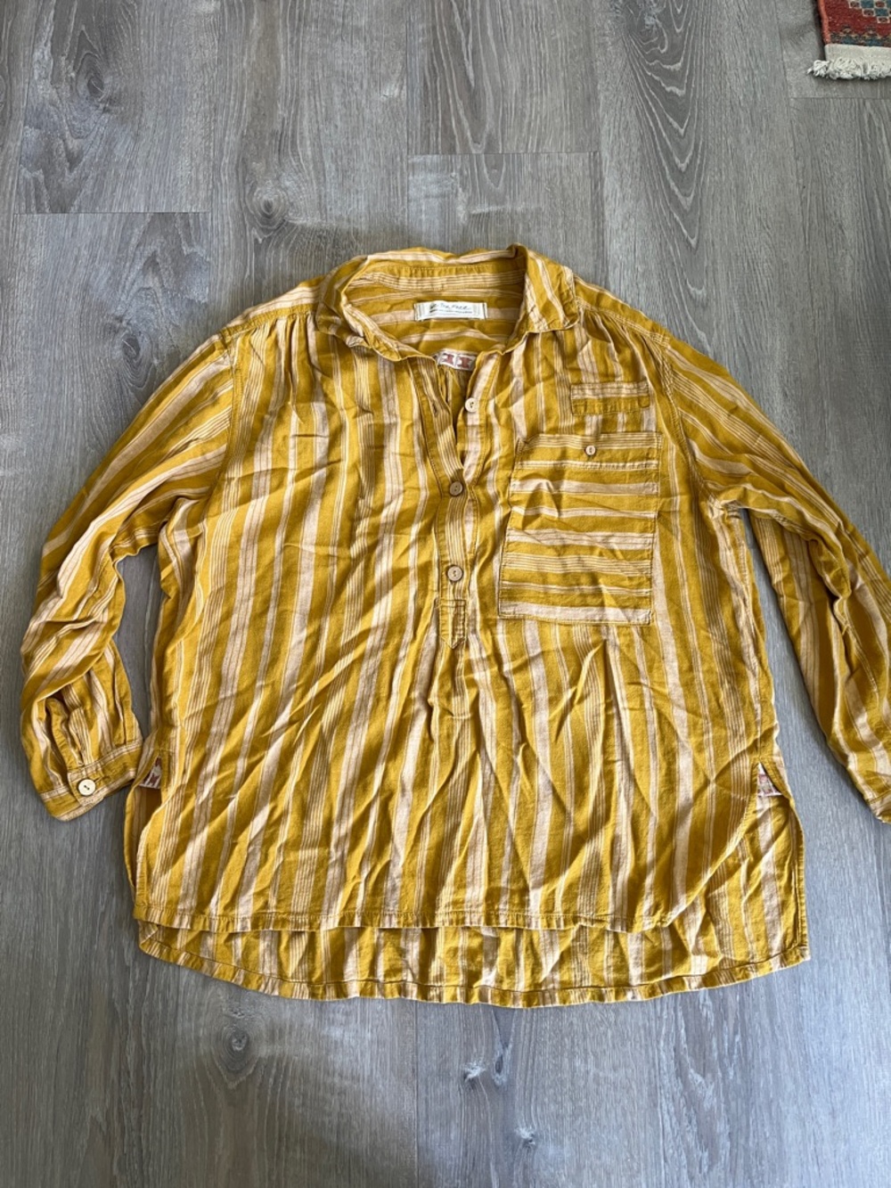 We The Free Yellow Striped Button-Down Shirt Free People Bohemian